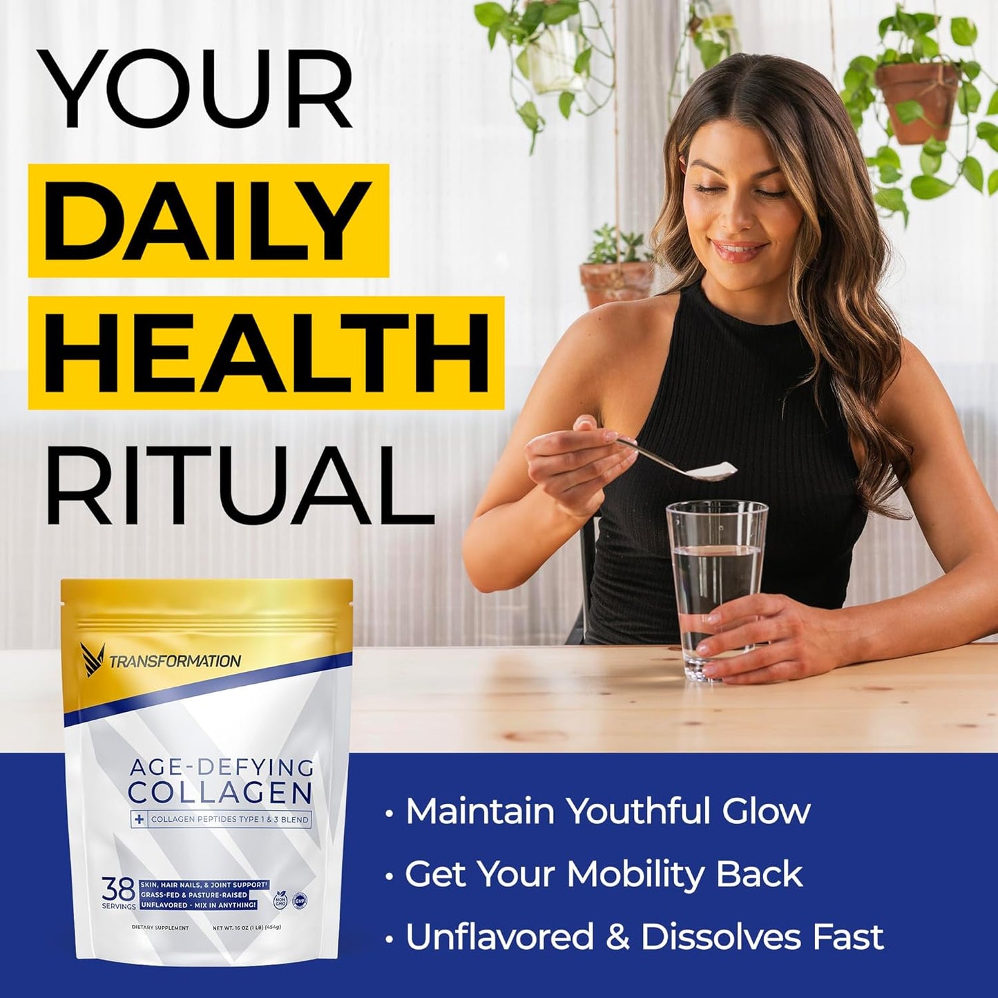 Organic Chocolate Protein Powder with Multi-Protein Blend, Collagen Peptides, Super Greens Superfood Powder for Hair, Skin, Nails, Immune & Energy Support