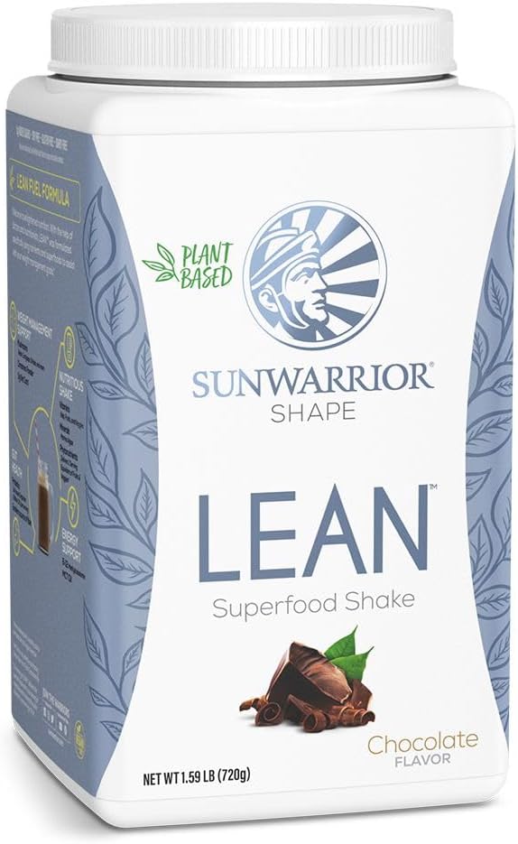 Organic Chocolate Sunwarrior Vegan Protein Shake Meal Replacement - Gluten Free, Non-GMO, Dairy Free, Low Carb Plant Based Protein Supplement - 20 Servings for Lean Shape