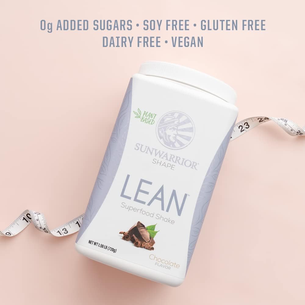 Organic Chocolate Sunwarrior Vegan Protein Shake Meal Replacement - Gluten Free, Non-GMO, Dairy Free, Low Carb Plant Based Protein Supplement - 20 Servings for Lean Shape