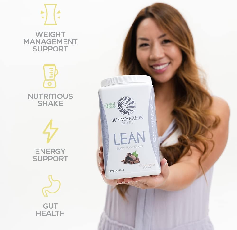 Organic Chocolate Sunwarrior Vegan Protein Shake Meal Replacement - Gluten Free, Non-GMO, Dairy Free, Low Carb Plant Based Protein Supplement - 20 Servings for Lean Shape