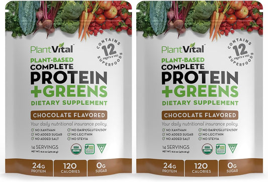 Organic Chocolate Vegan Protein Powder with Superfoods, Veggies, and Probiotics - 24g Protein, 0g Sugar, Keto-Friendly - 32oz