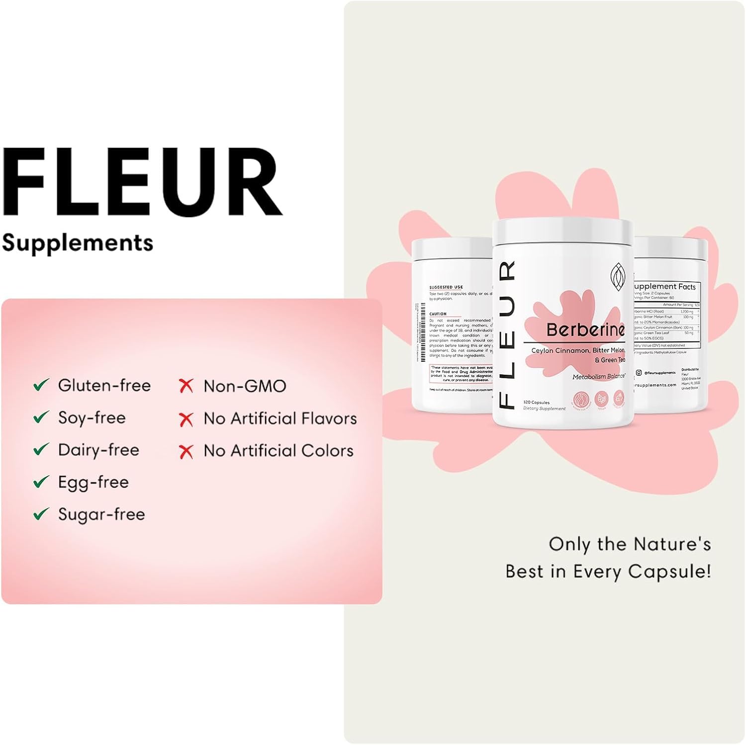 Organic Cinnamon Berberine HCL Capsules with Bitter Melon & Green Tea Extract - Heart, Digestive, and Immune Support - Non-GMO & Vegan - 120 Capsules