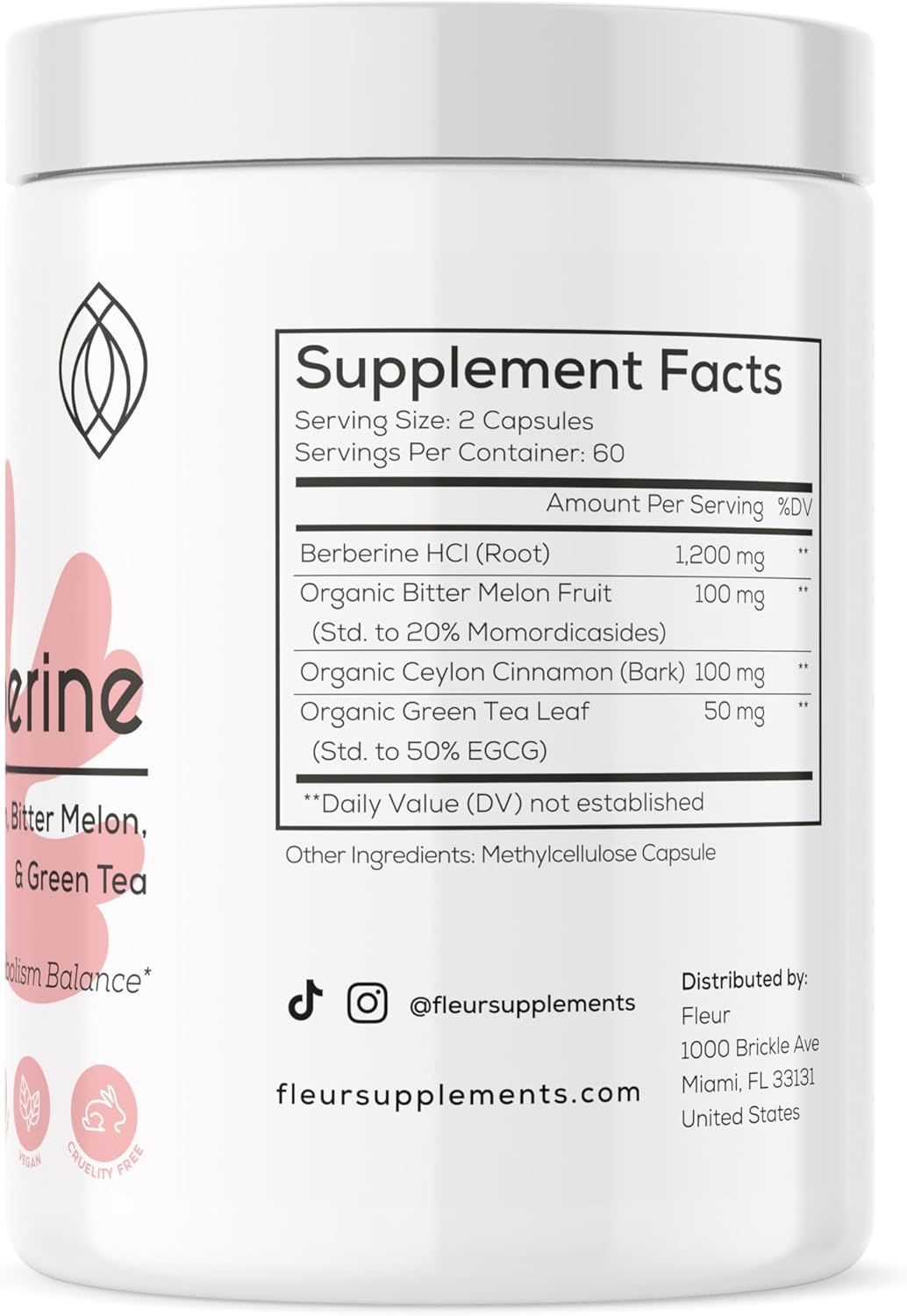 Organic Cinnamon Berberine HCL Capsules with Bitter Melon & Green Tea Extract - Heart, Digestive, and Immune Support - Non-GMO & Vegan - 120 Capsules