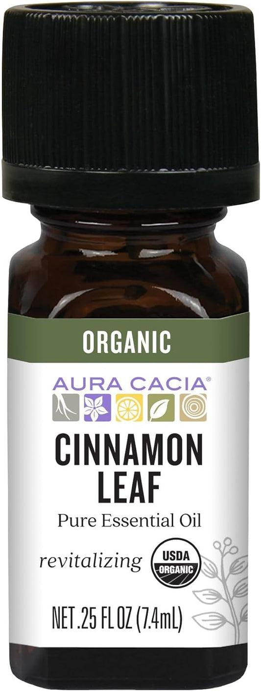 Organic Cinnamon Leaf Essential Oil by Aura Cacia - 0.25 Ounce Bottle