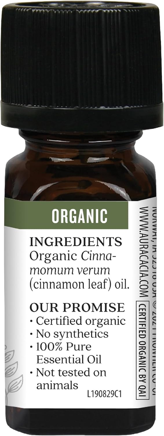 Organic Cinnamon Leaf Essential Oil by Aura Cacia - 0.25 Ounce Bottle