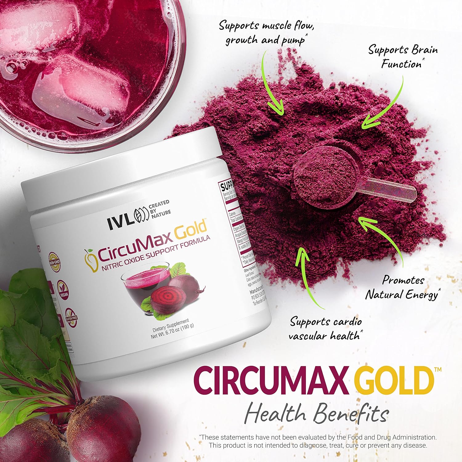 Organic CircuMax Gold Nitric Oxide Boost Powder with Beetroot and Mango - 30 Servings