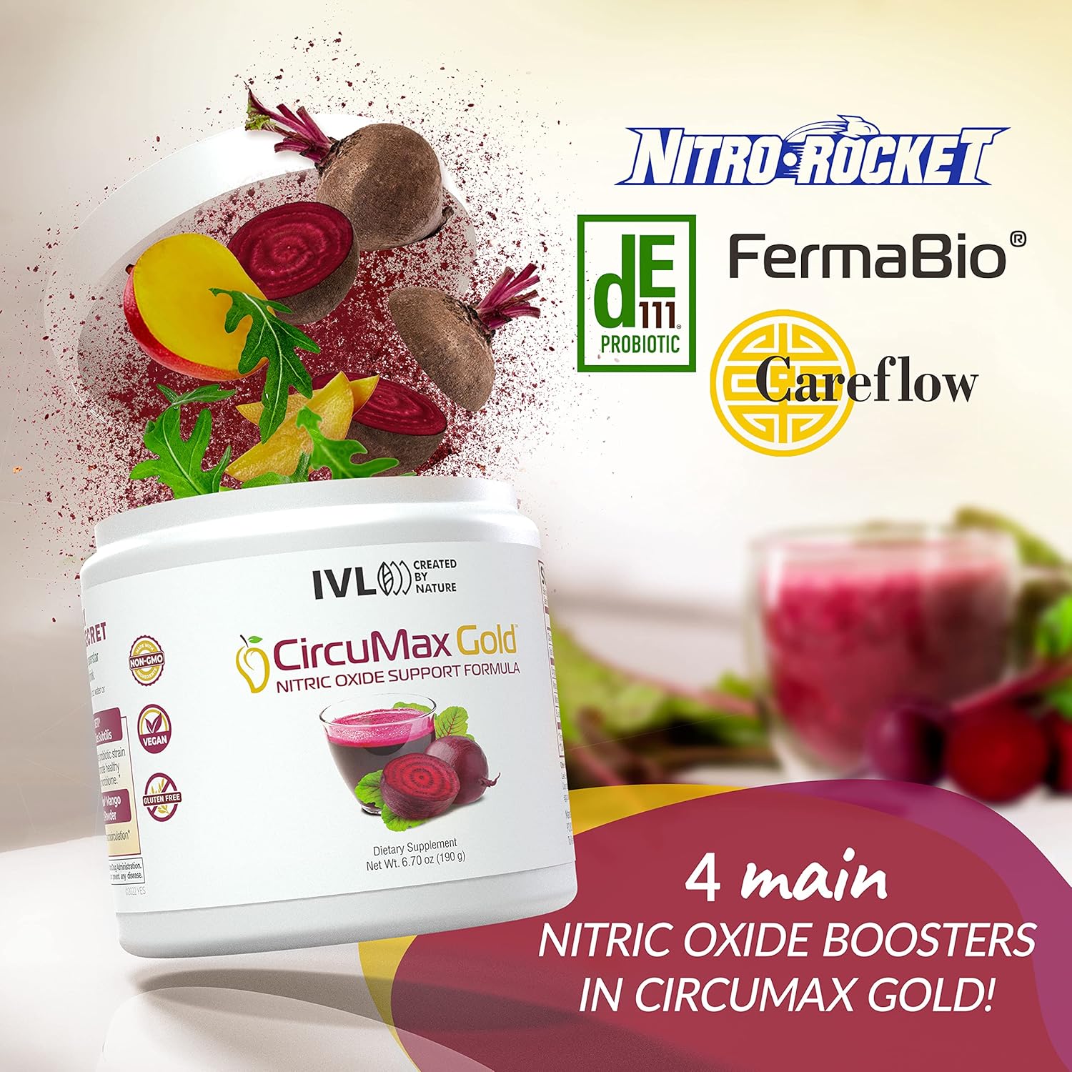 Organic CircuMax Gold Nitric Oxide Boost Powder with Beetroot and Mango - 30 Servings
