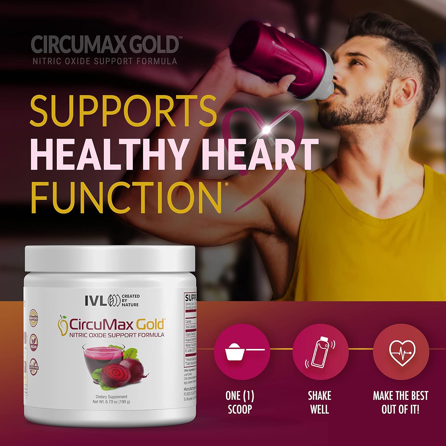 Organic CircuMax Gold Nitric Oxide Boost Powder with Beetroot and Mango - 30 Servings