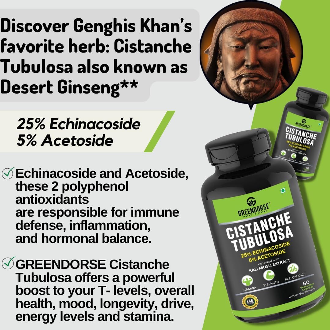 Organic Cistanche Tubulosa with Kali Musli Extract 1000mg - 60 Veg Capsules - 3rd Party Tested for Strength and Vitality