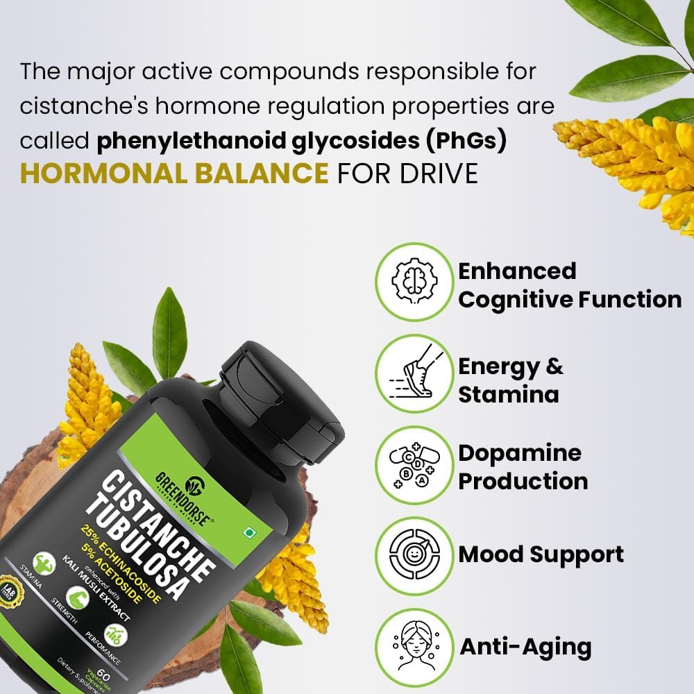 Organic Cistanche Tubulosa with Kali Musli Extract 1000mg - 60 Veg Capsules - 3rd Party Tested for Strength and Vitality
