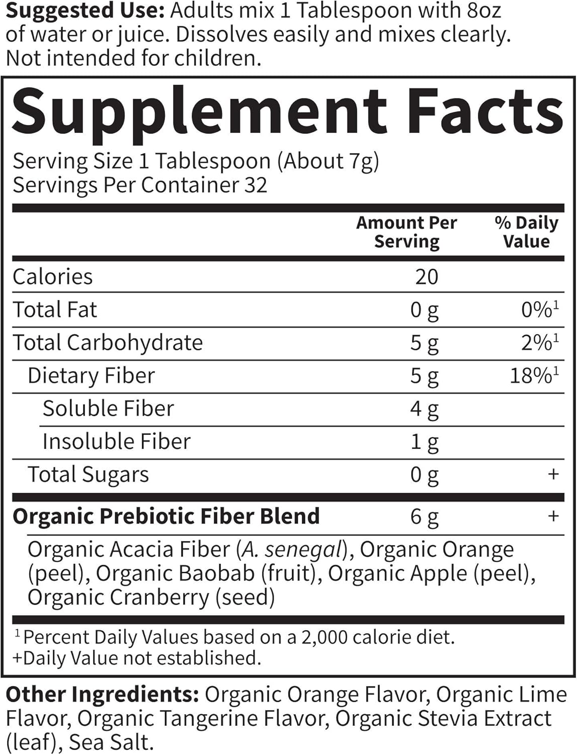 Organic Citrus Fiber Supplement Powder for Men and Women - Sugar Free, Psyllium Free, Prebiotic Superfoods, Constipation Relief - 32 Servings