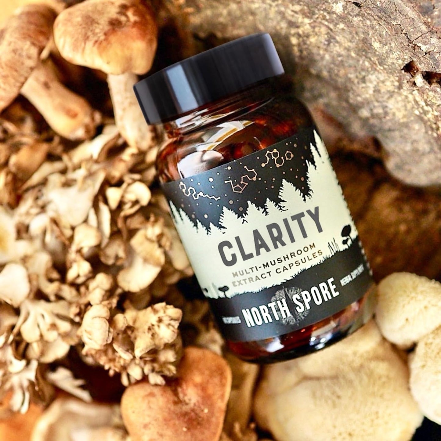 Organic Clarity Mushroom Capsules - Lions Mane, Reishi, Cordyceps Blend | Boost Focus, Memory, Vitality | High Potency Cognitive Function Supplement - 60ct