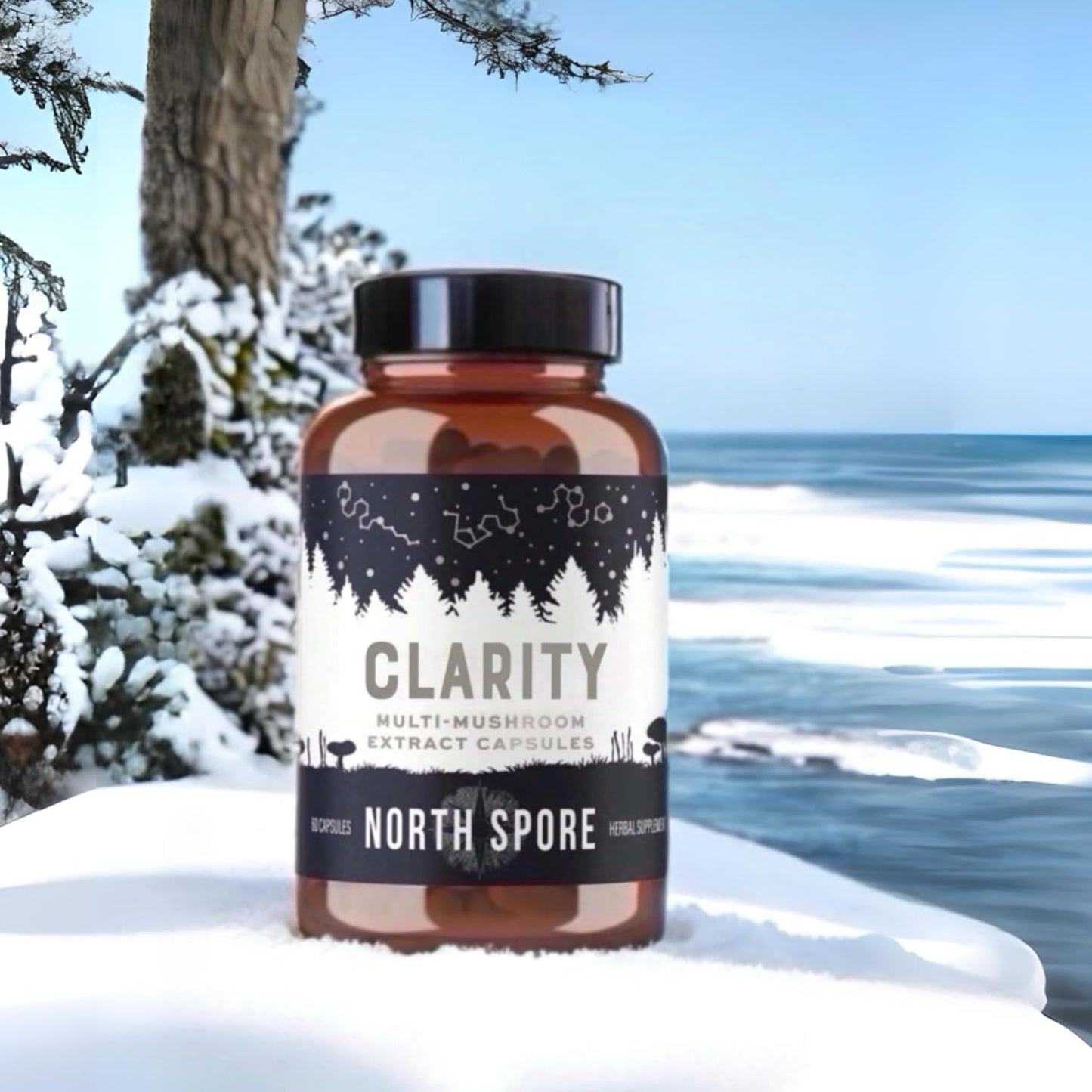 Organic Clarity Mushroom Capsules - Lions Mane, Reishi, Cordyceps Blend | Boost Focus, Memory, Vitality | High Potency Cognitive Function Supplement - 60ct