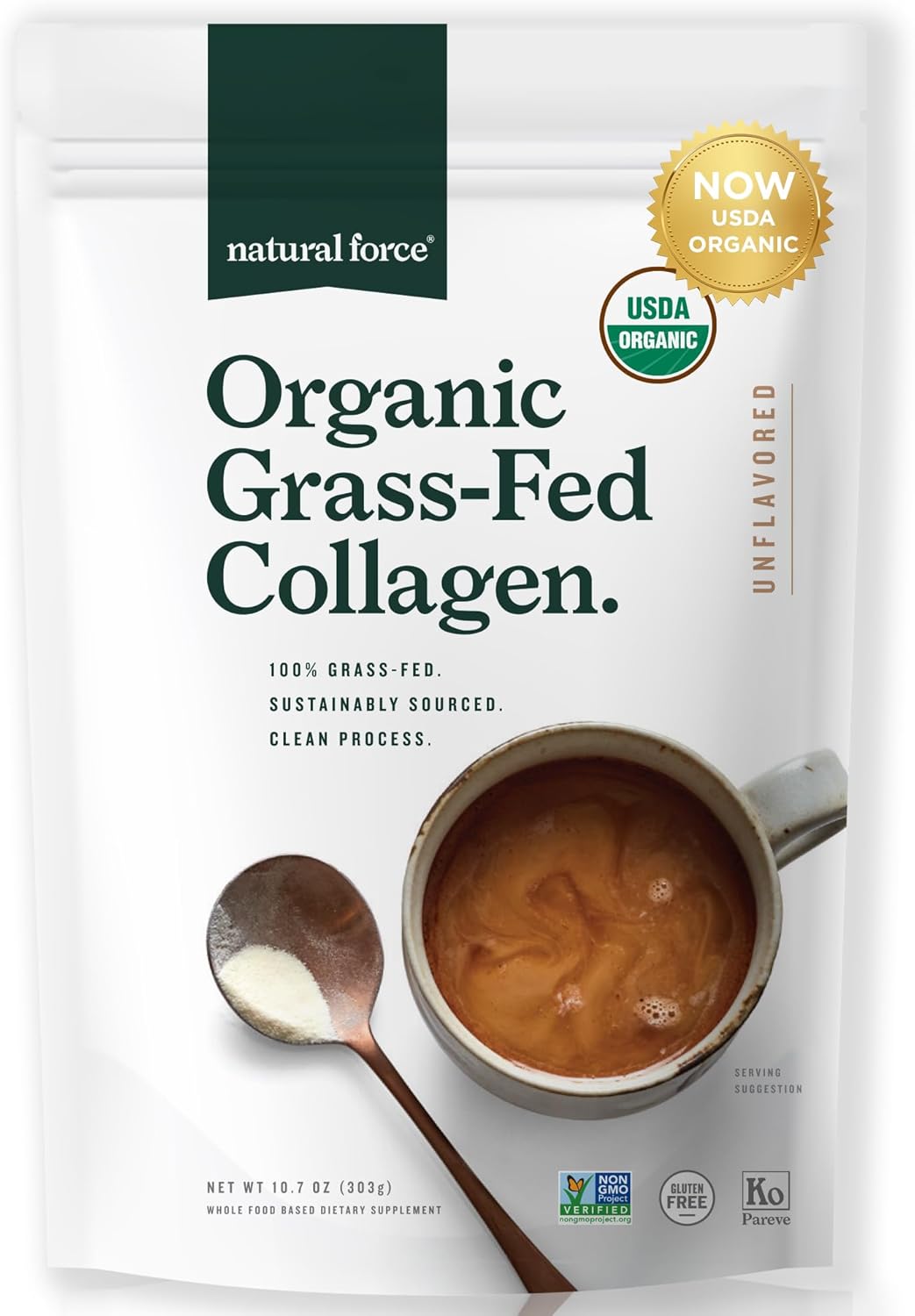 Organic Clean Collagen Peptides Powder - USDA Certified, Non-GMO, Keto & Paleo - Hydrolyzed Type I & III Protein Powder - Essential Amino Acids - Unflavored, 10.7oz