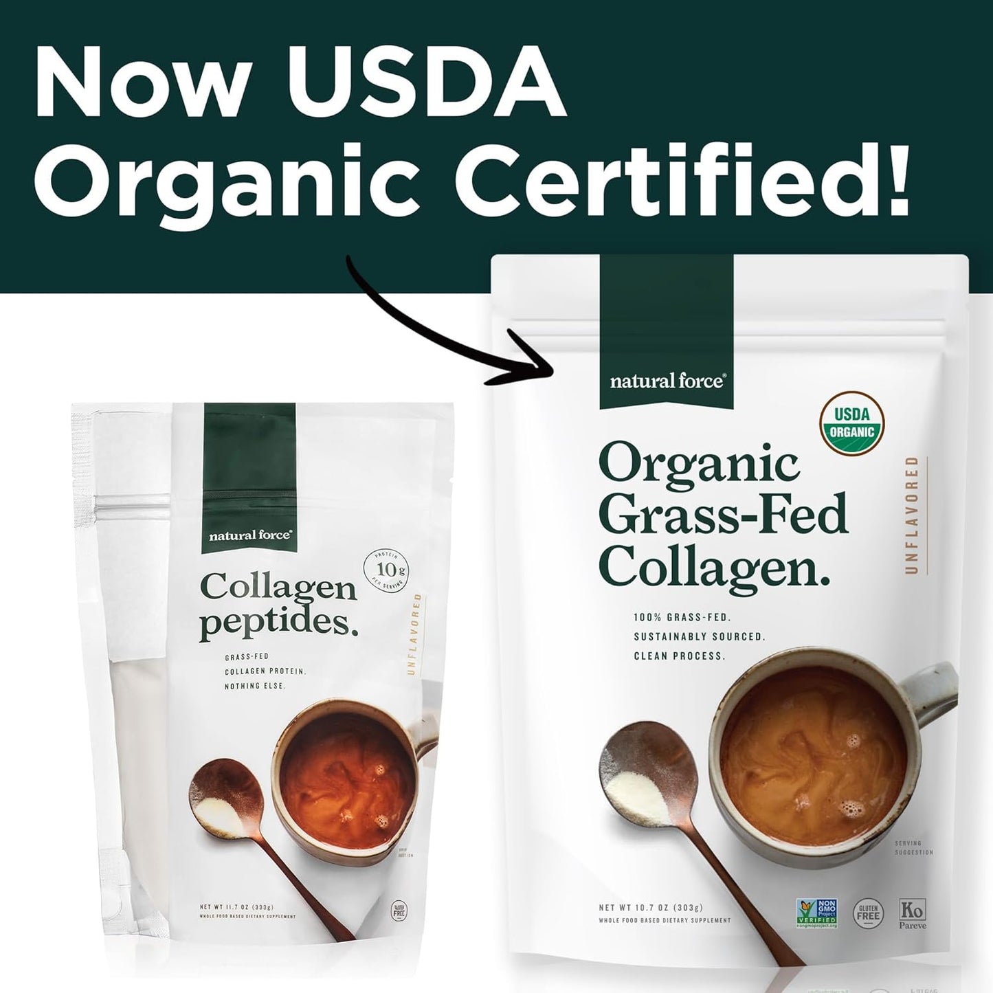 Organic Clean Collagen Peptides Powder - USDA Certified, Non-GMO, Keto & Paleo - Hydrolyzed Type I & III Protein Powder - Essential Amino Acids - Unflavored, 10.7oz