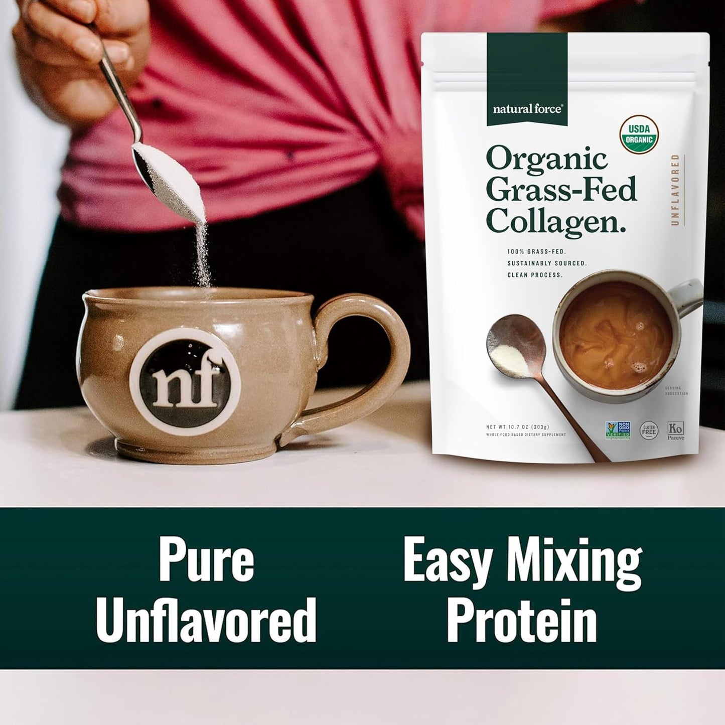 Organic Clean Collagen Peptides Powder - USDA Certified, Non-GMO, Keto & Paleo - Hydrolyzed Type I & III Protein Powder - Essential Amino Acids - Unflavored, 10.7oz