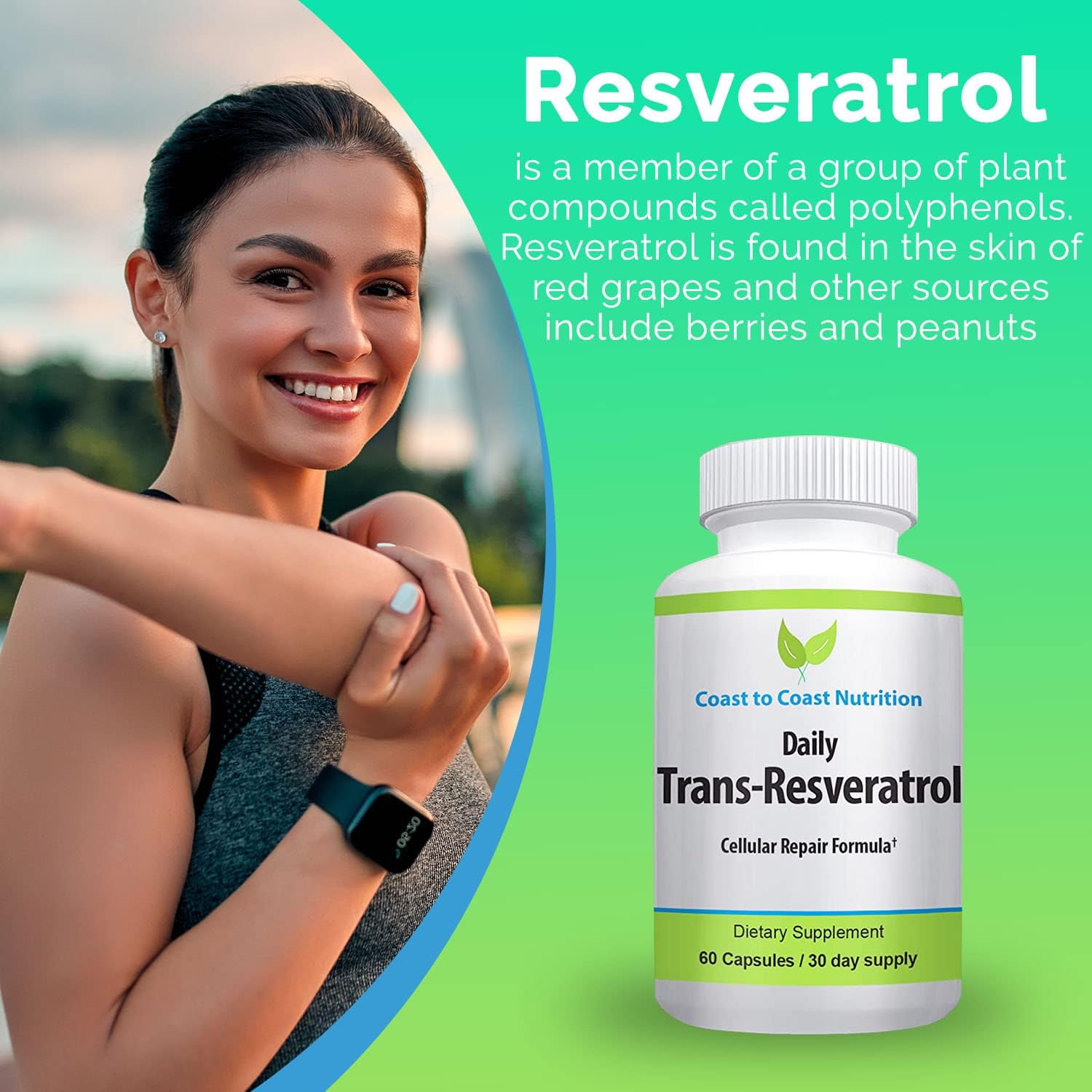 Organic Coast to Coast Trans-Resveratrol Capsules - Vegan Polyphenol Supplement for Anti Aging - 60 Caps, 600mg, 30 Day Supply