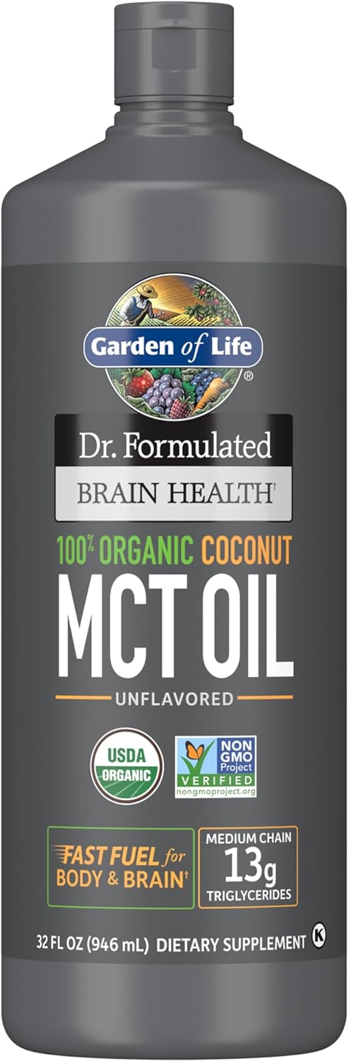 Organic Coconut MCT Oil 32 fl oz - Dr. Formulated Brain Health, Unflavored, 13g MCTs, Keto & Paleo Friendly, Non-GMO, Vegan & Gluten Free