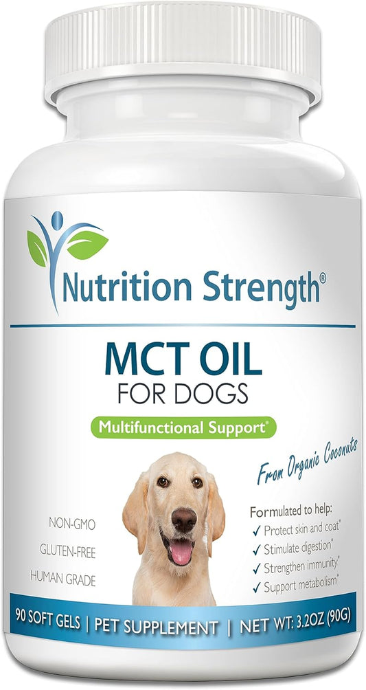 Organic Coconut MCT Oil for Dogs: Skin & Coat Protection, Immune Boost, Metabolism Support - 90 Soft Gels