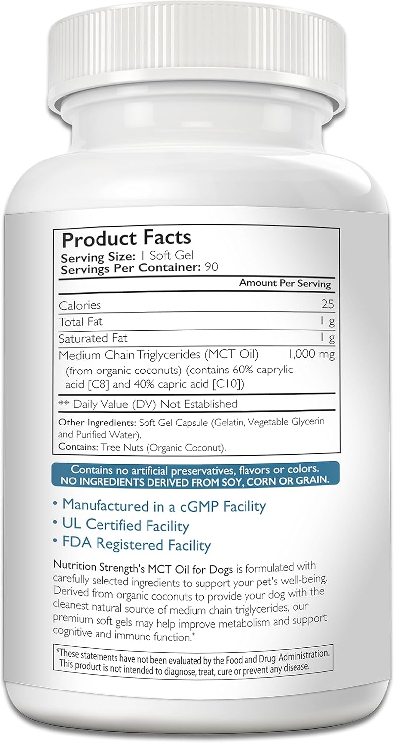 Organic Coconut MCT Oil for Dogs: Skin & Coat Protection, Immune Boost, Metabolism Support - 90 Soft Gels