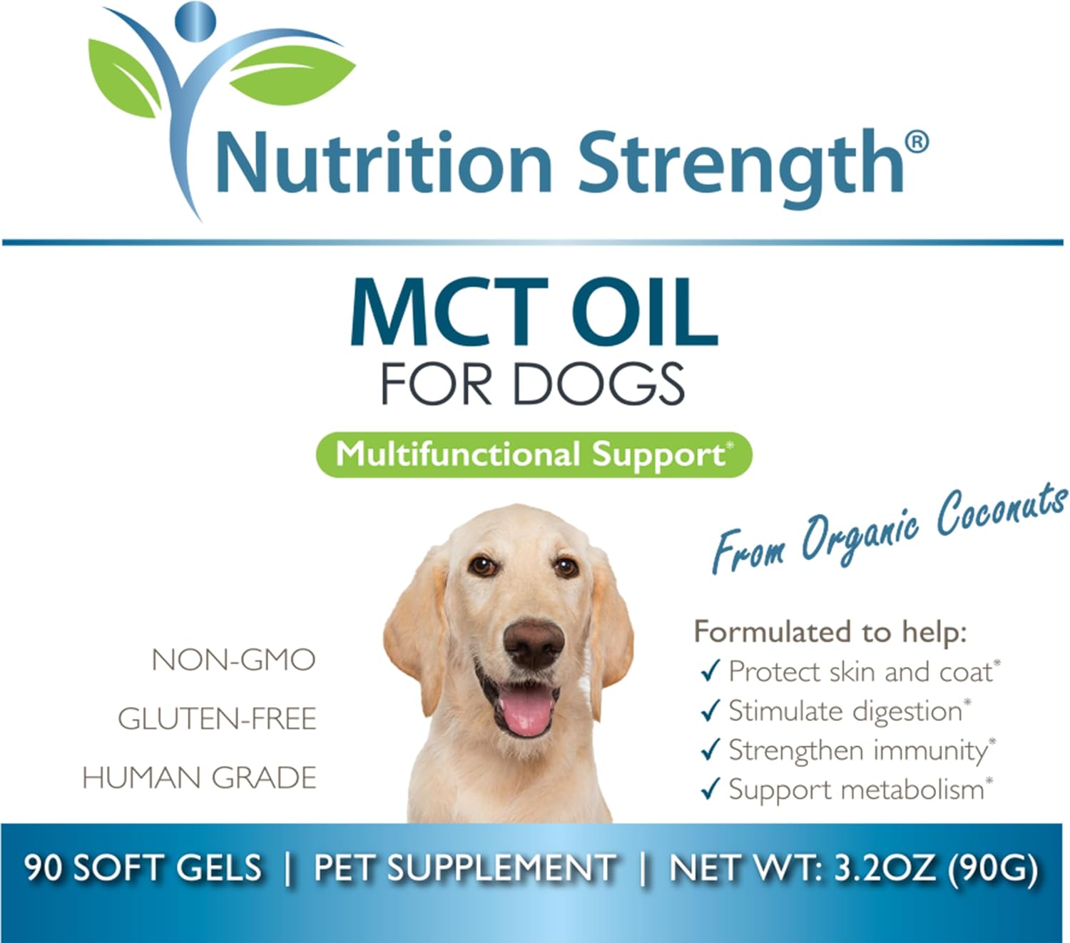 Organic Coconut MCT Oil for Dogs: Skin & Coat Protection, Immune Boost, Metabolism Support - 90 Soft Gels