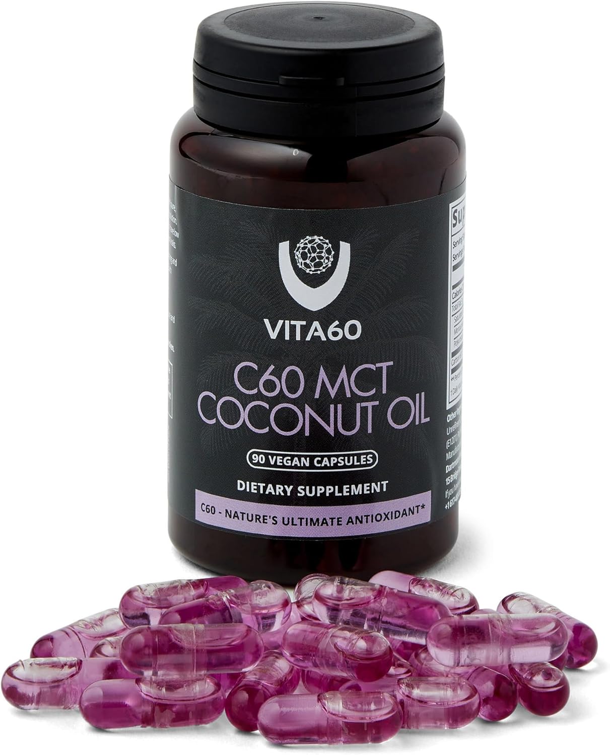 Organic Coconut Oil Capsules with 99.99% Pure C60 for Age-Defying Antioxidant Support and Vitality