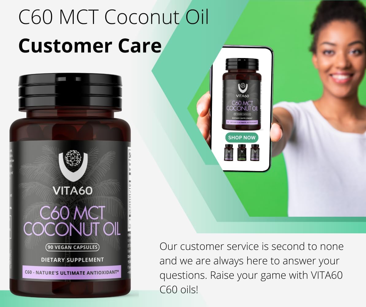 Organic Coconut Oil Capsules with 99.99% Pure C60 for Age-Defying Antioxidant Support and Vitality