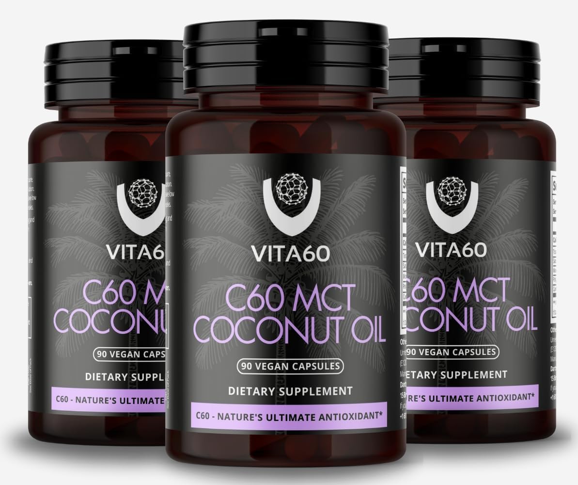Organic Coconut Oil Capsules with 99.99% Pure C60 for Age-Defying Antioxidant Support and Vitality