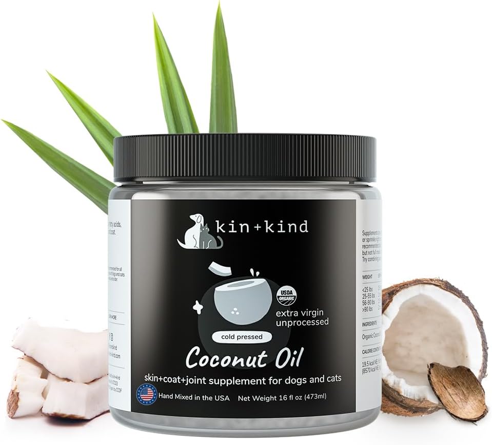Organic Coconut Oil Pet Supplement for Dogs and Cats - Natural Skin and Coat Support - Cold Pressed Extra Virgin Coconut Oil - Itchy Skin & Dry Skin Treatment