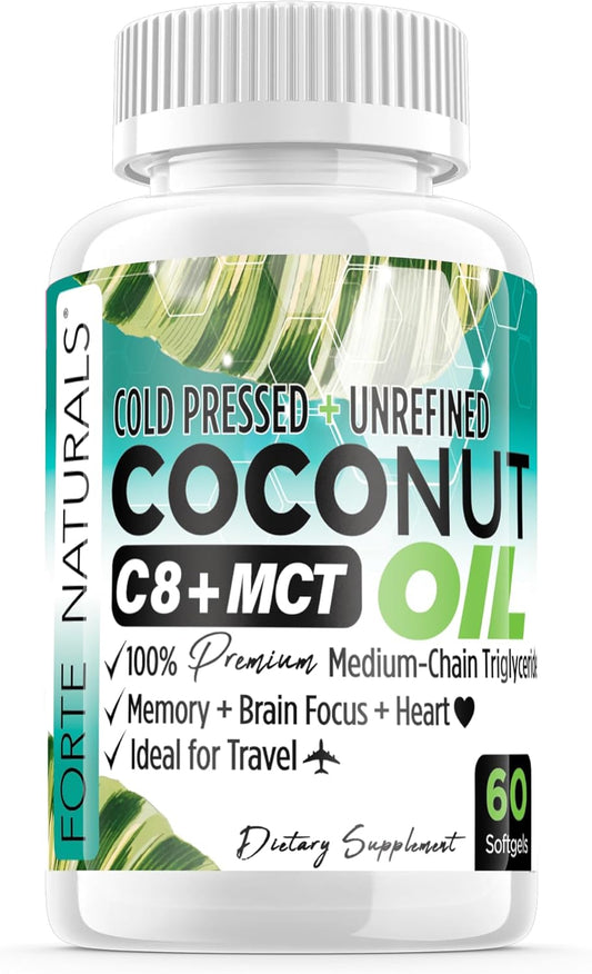 Organic Coconut Oil Supplements for Brain, Heart, and Memory Health - 60 Softgels, 2000mg - Made in USA
