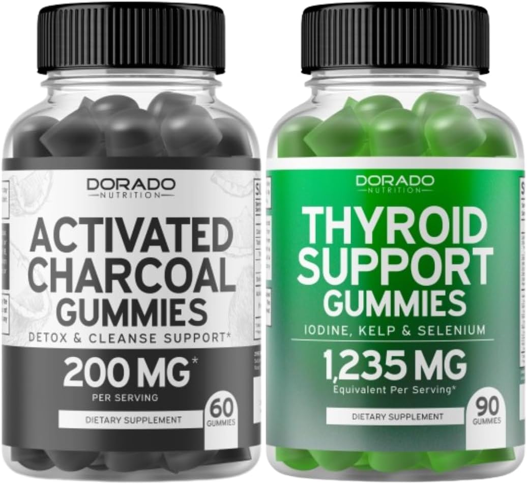 Organic Coconut Shell Activated Charcoal Gummies for Detox & Thyroid Support - 200mg Vegan Gummies for Cleanse & Wellness