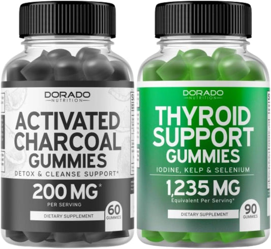 Organic Coconut Shell Activated Charcoal Gummies for Detox & Thyroid Support - 200mg Vegan Gummies for Cleanse & Wellness