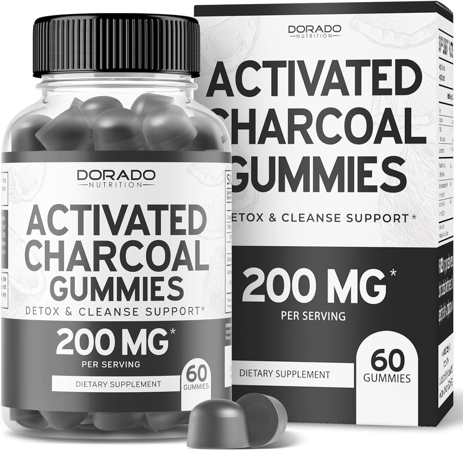 Organic Coconut Shell Activated Charcoal Gummies for Detox & Thyroid Support - 200mg Vegan Gummies for Cleanse & Wellness