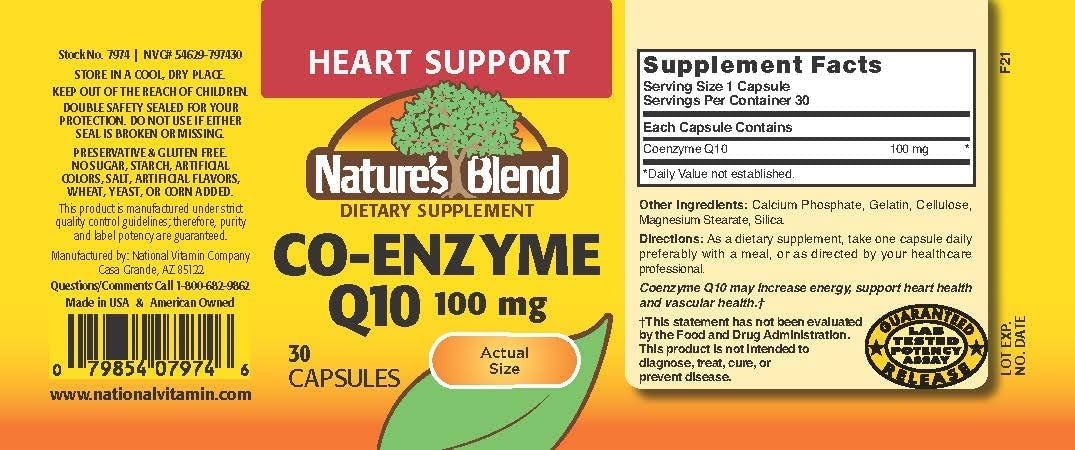 Organic Coenzyme Q10 100 mg Capsules - 30 Count by Nature's Blend