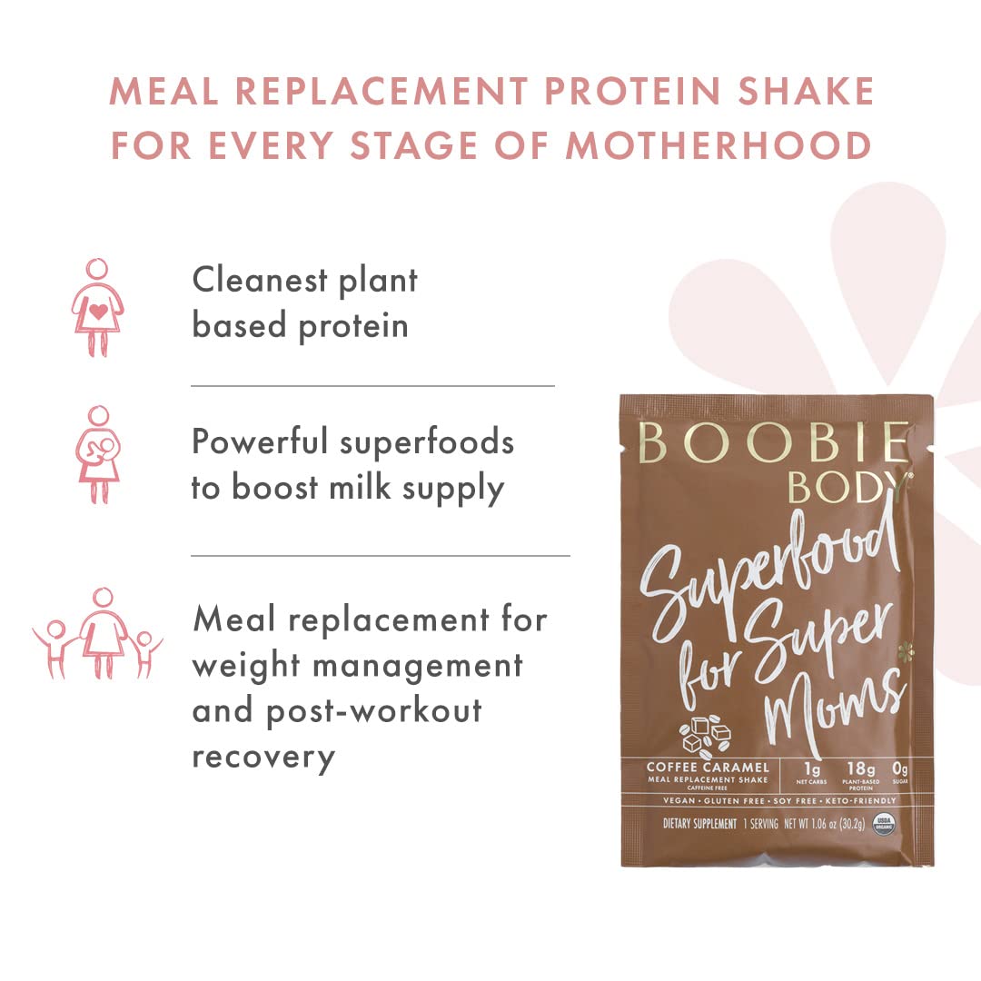 Organic Coffee Caramel Superfood Protein Shake for Pregnancy & Motherhood - 19g Protein, Vegan, Zero Sugar - 10 Packets