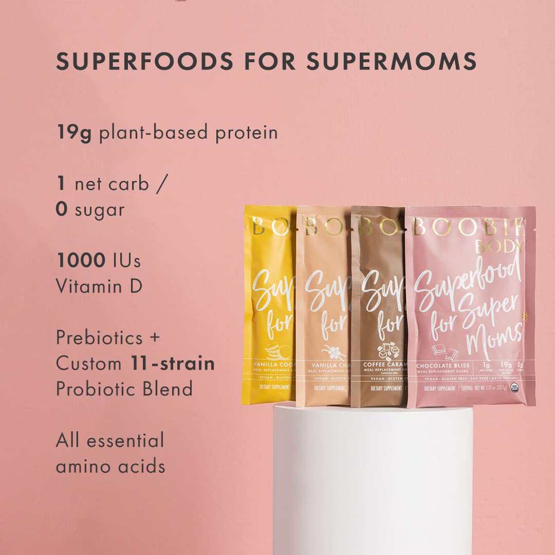 Organic Coffee Caramel Superfood Protein Shake for Pregnancy & Motherhood - 19g Protein, Vegan, Zero Sugar - 10 Packets