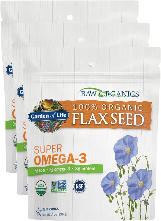 Organic Cold Milled Flaxseed Meal for Women and Men - High Omega 3, Fiber, and Protein - 100% Natural - 28 Servings - Pack of 3