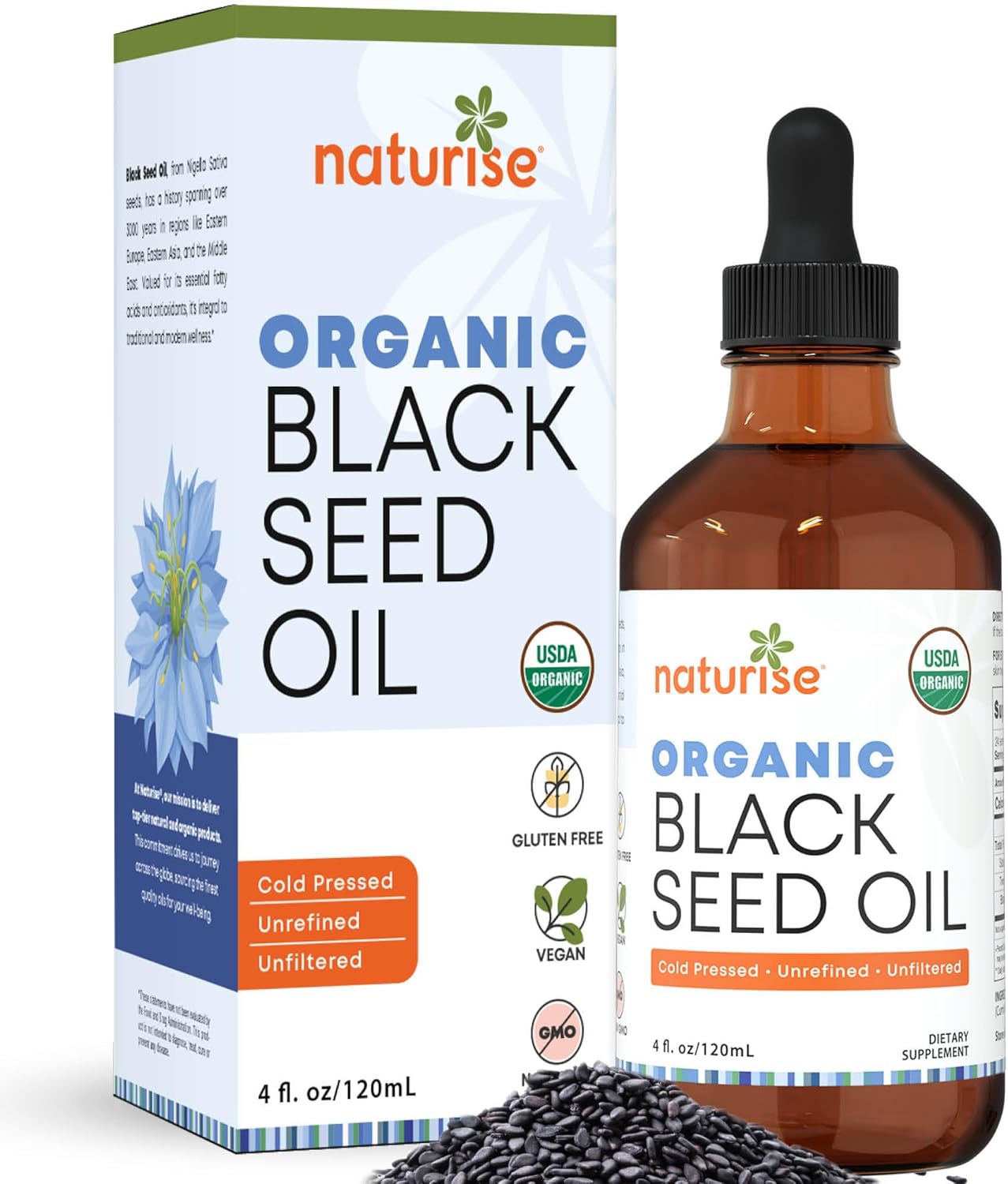 Organic Cold Pressed Black Seed Oil for Hair, Skin & Wellness - Vegan & Gluten Free - 4 Fl Oz. Bottle