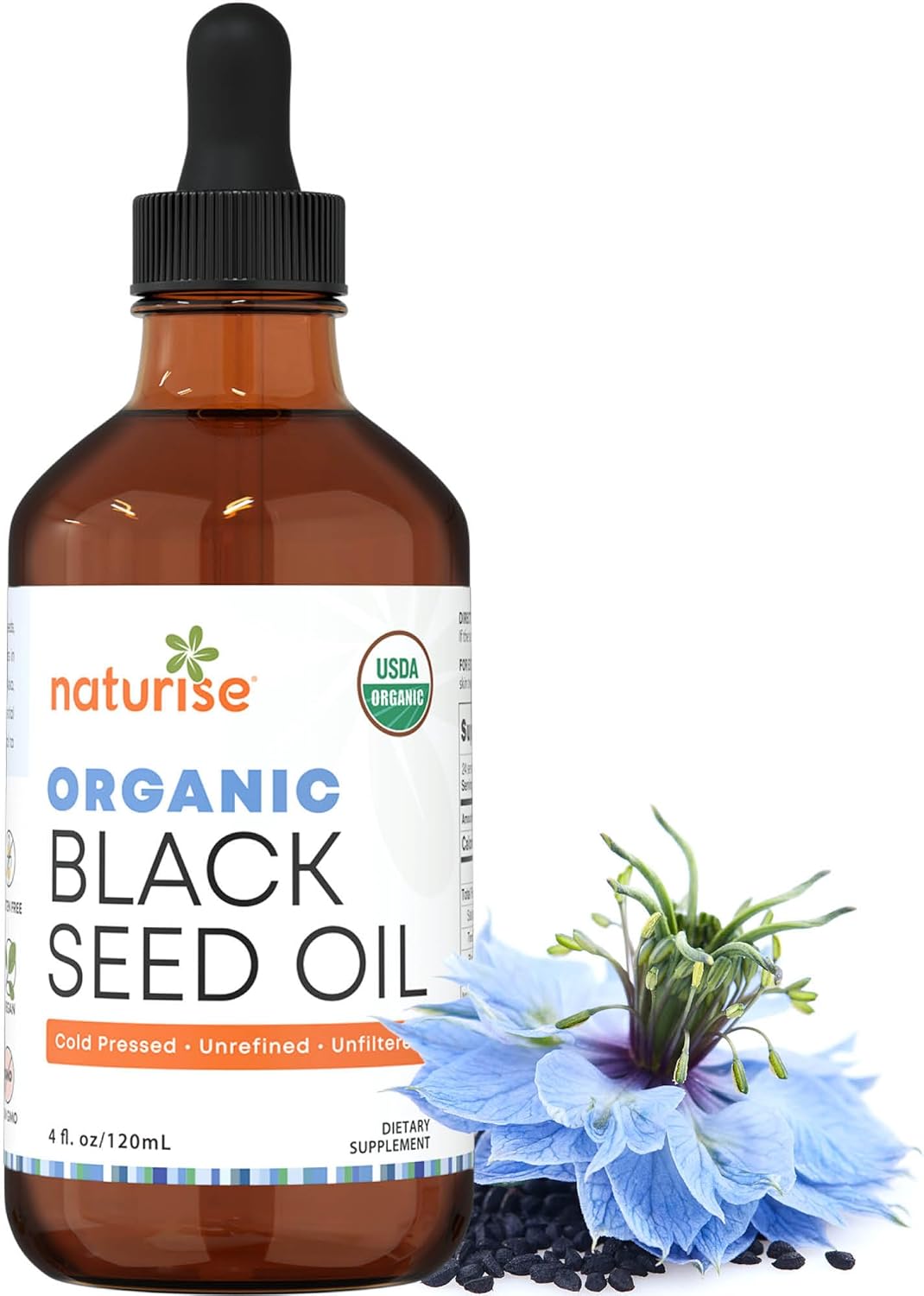 Organic Cold Pressed Black Seed Oil for Hair, Skin & Wellness - Vegan & Gluten Free - 4 Fl Oz. Bottle