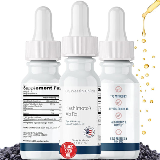 Organic Cold Pressed Black Seed Oil Liquid with Thyroid Antibodies Support - 2 Oz