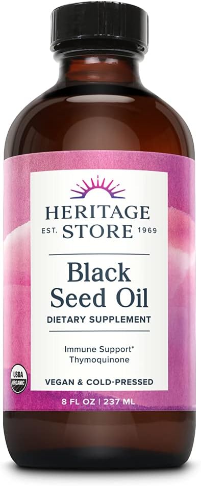 Organic Cold Pressed Black Seed Oil Supplement with Thymoquinone and Omega 3 6 9 for Immunity and Heart Health - 8oz Vegan Formula