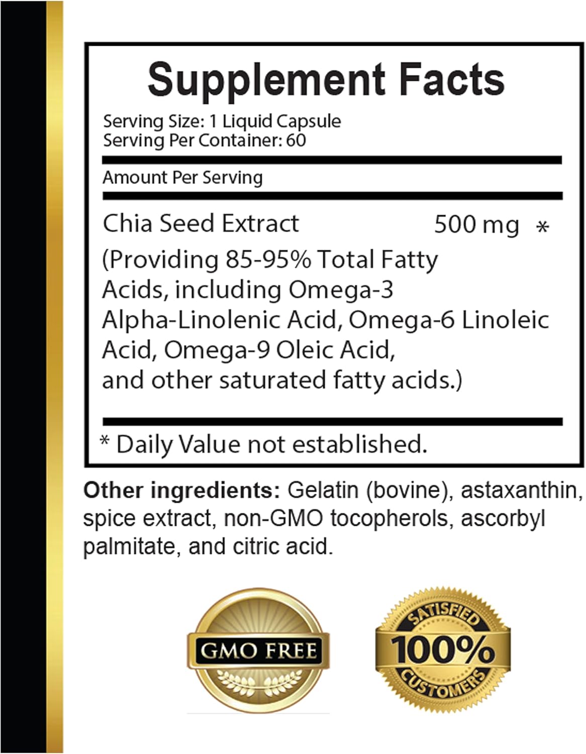 Organic Cold Pressed Chia Seed Extract Oil Capsules - Metabolism Boost Supplement - 60 Capsules