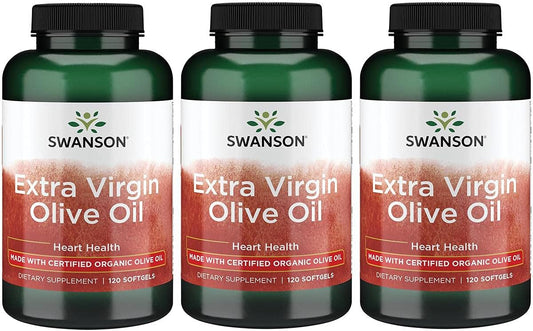 Organic Cold-Pressed Extra Virgin Olive Oil Softgels - Cardiovascular Health Support Supplement - 120 Softgels, 1g Each - 3 Pack