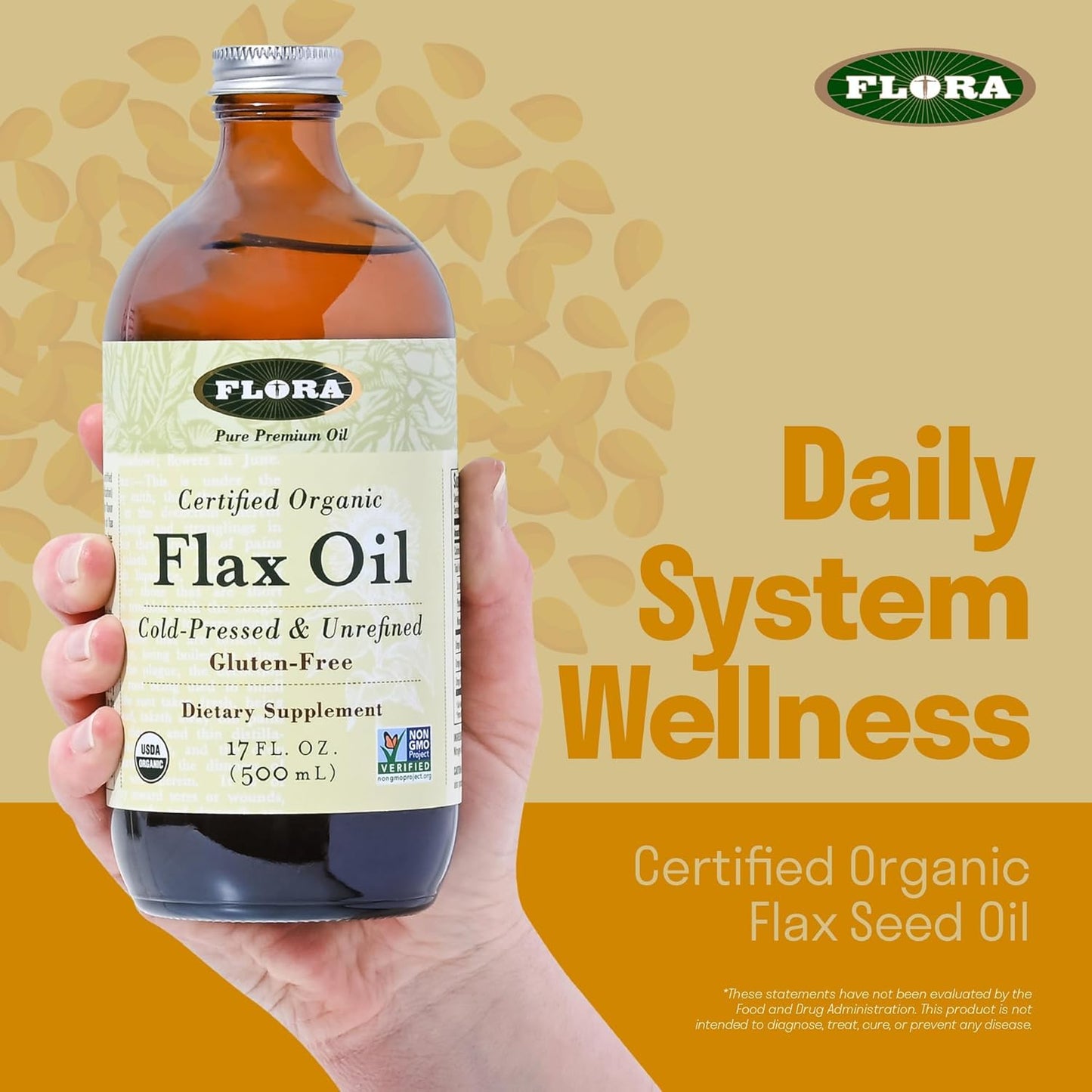Organic Cold Pressed Flax Seed Oil - Non-GMO, Gluten-Free, Kosher Omega Blend - 32 oz Amber Glass Bottle - Essential Fatty Acids for Wellness