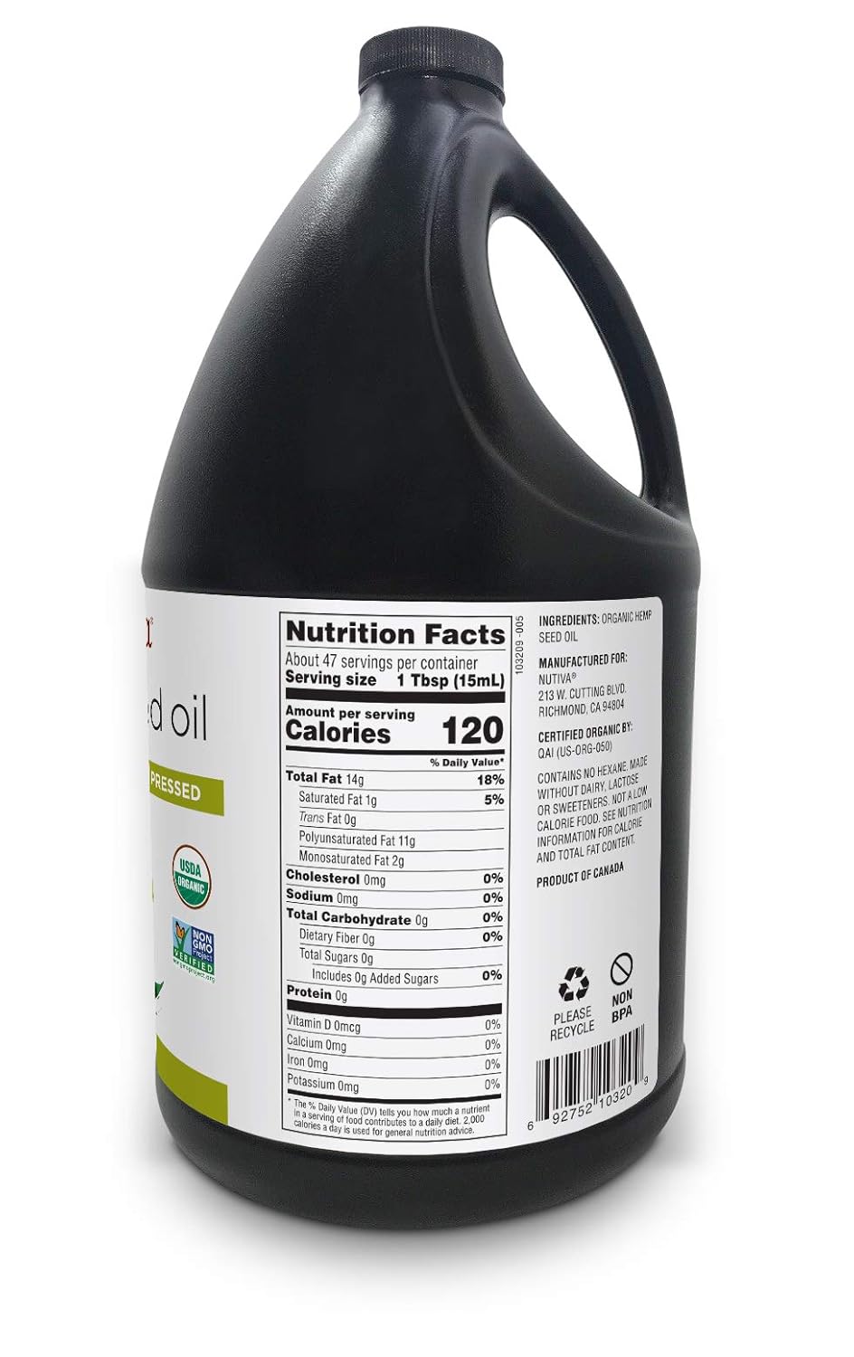 Organic Cold-Pressed Rawmetabolism boosterSeed Oil, 1 Gallon - USDA Certified, Non-GMO, Vegan, Gluten-Free Keto Superfood, Omega 3 & 6 Rich