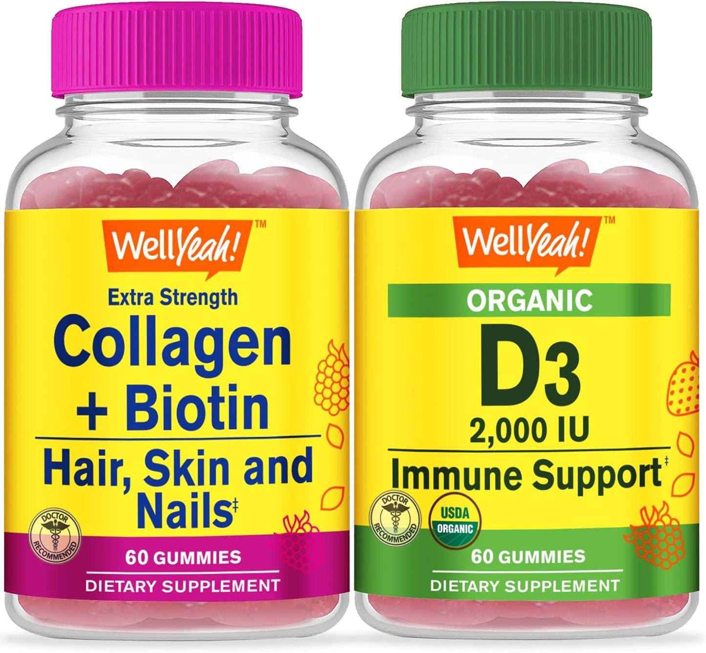 Organic Collagen, Biotin, and Vitamin D3 Gummy Bundle - Gluten-Free, GMO-Free, Great Taste Chewables - Vitamin Supplement