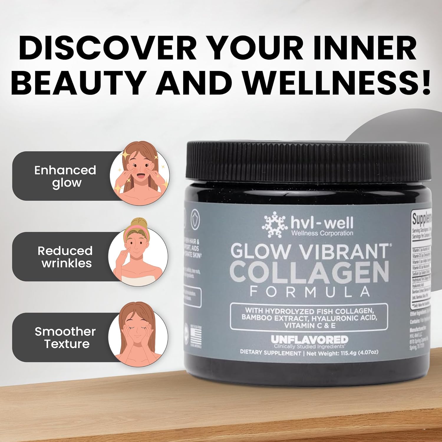 Organic Collagen Peptide Powder - Unflavored, 20 Servings, 115.4g by HVL-Well