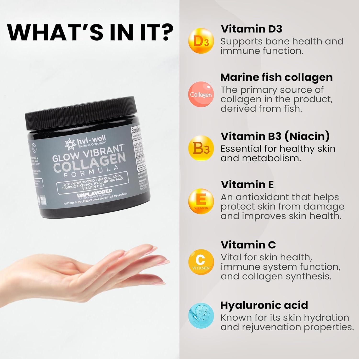 Organic Collagen Peptide Powder - Unflavored, 20 Servings, 115.4g by HVL-Well