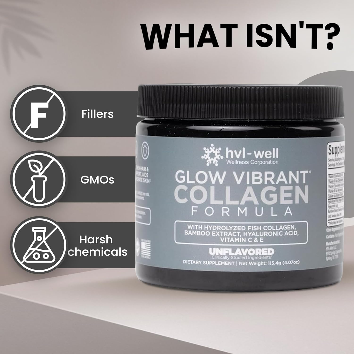 Organic Collagen Peptide Powder - Unflavored, 20 Servings, 115.4g by HVL-Well