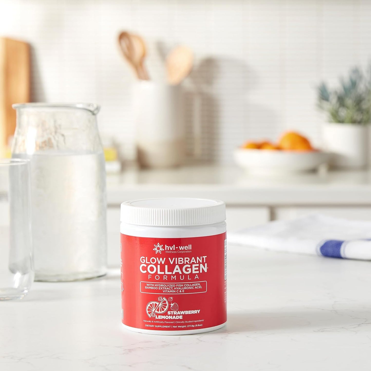 Organic Collagen Peptide Powder for Healthy Bones, Skin, Nails & Hair - Strawberry Lemonade Flavored - Sugar Free - 30 Servings